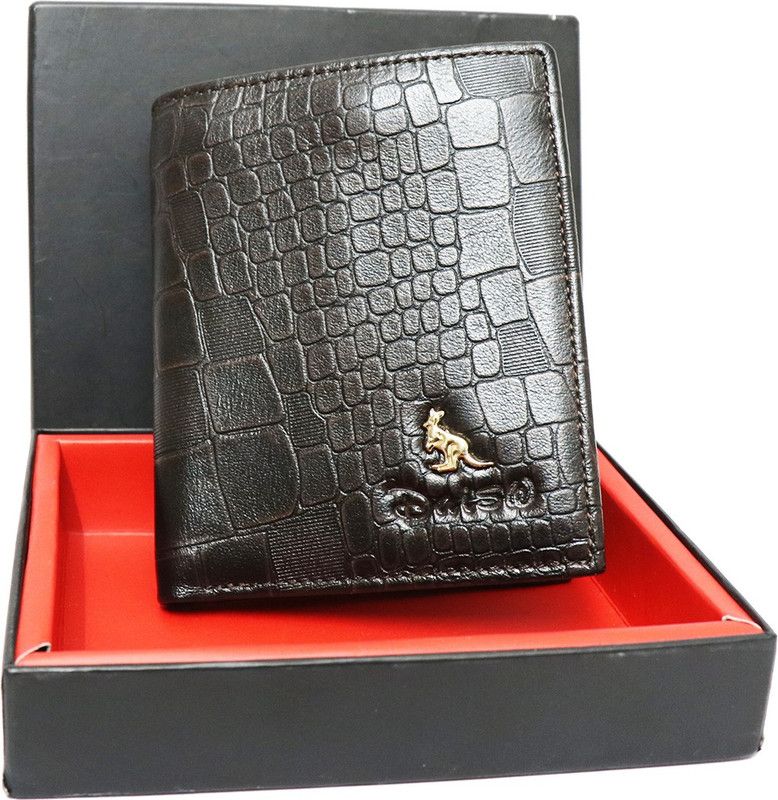 Men Black Genuine Leather Wallet - Regular Size  (7 Card Slots)