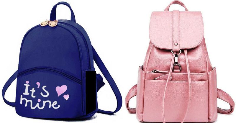 Latest Pu Leather Trendy Backpack Used For Women & Girls Backpack 7 L Backpack  (Blue, Pink)