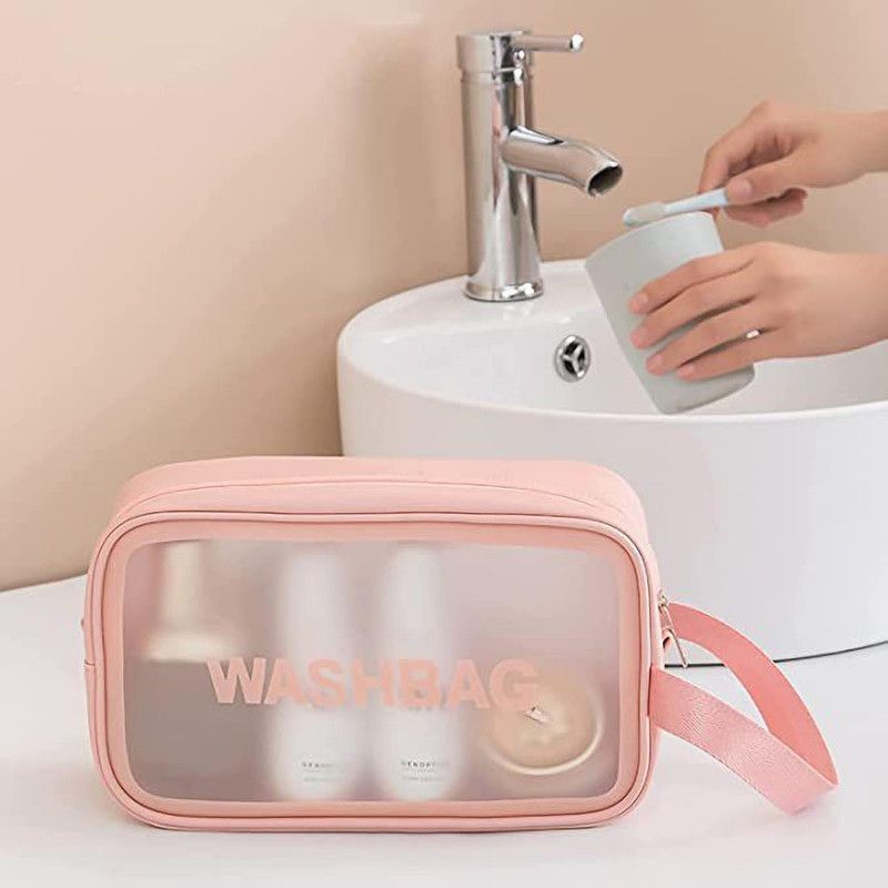 Aryamurti Clear Travel Toiletries Bag Waterproof Cosmetic Makeup Wash Bags Travel Toiletry Kit  (Pink)