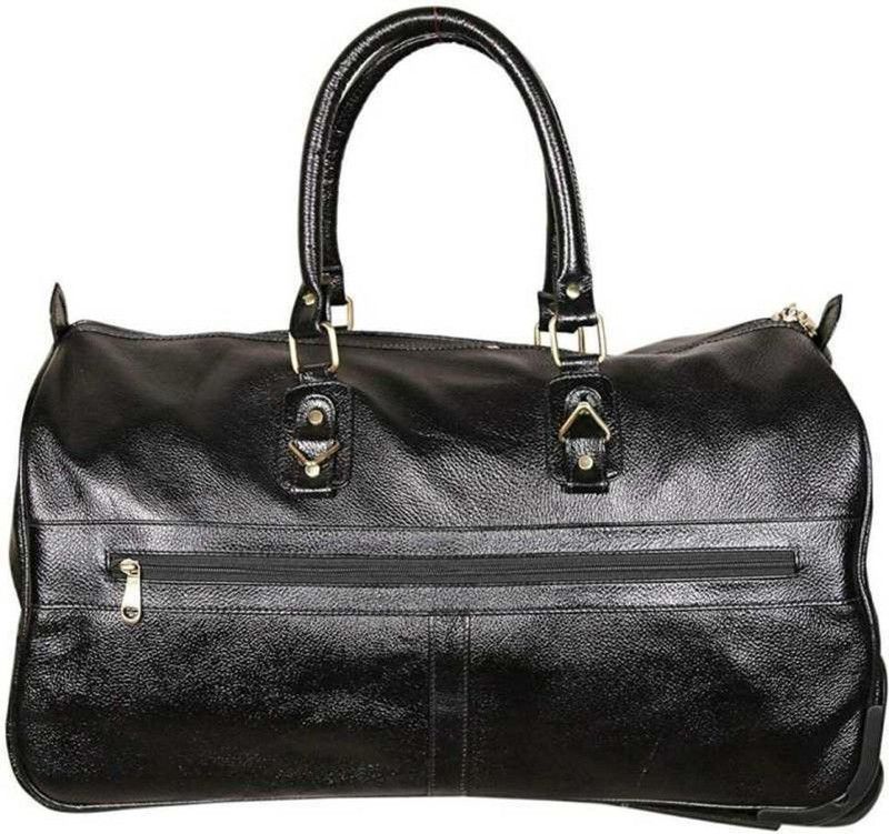 24 L Gym Duffel Bag - Large 37 L Strolley Duffel Bag - Genuine Leather Small Travel Bag - Black - Black