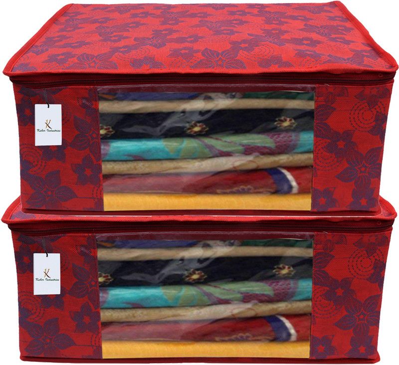 KUBER INDUSTRIES Metalic Flower 2 Piece Non Woven Saree Cover Set, Red,Large Size CTKNEW0297  (Red)