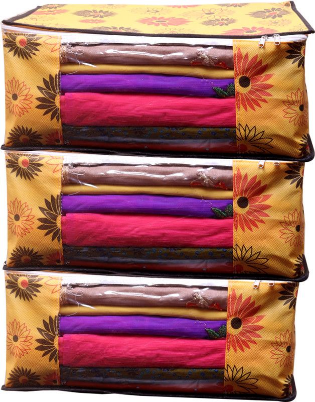ROYALIMAGES AI_YF_03 Yellow Flower Saree cover Front Transparent Pack of 3 RI_YF_03 9IN/SAR/NET/RP/03p9781234568344  (Yellow)
