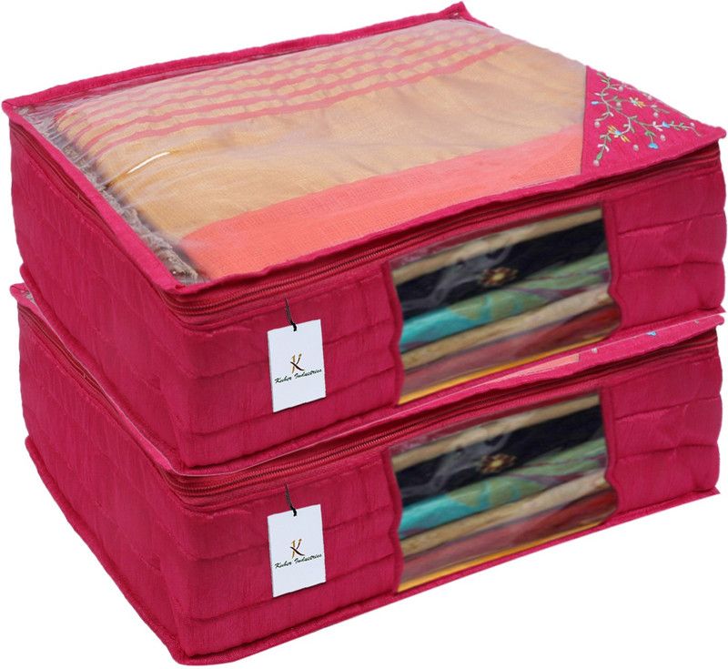 KUBER INDUSTRIES Embroidry Design 3 layered Quilted Silk 2 Pieces Saree Cover (Pink) -CTLTC10628 CTLTC010628  (Pink)