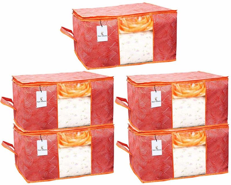 KUBER INDUSTRIES Non-Woven Leheriya Design Underbed Storage Bag, Storage Organiser CTKTC0151885  (Orange)