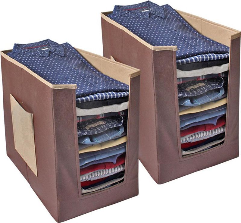 PrettyKrafts Shirt stacker Shirt Organizer for Wardrobe, Shirts and Clothing Organizer shopsy_F1223B_BeigeBrown2  (Beige)