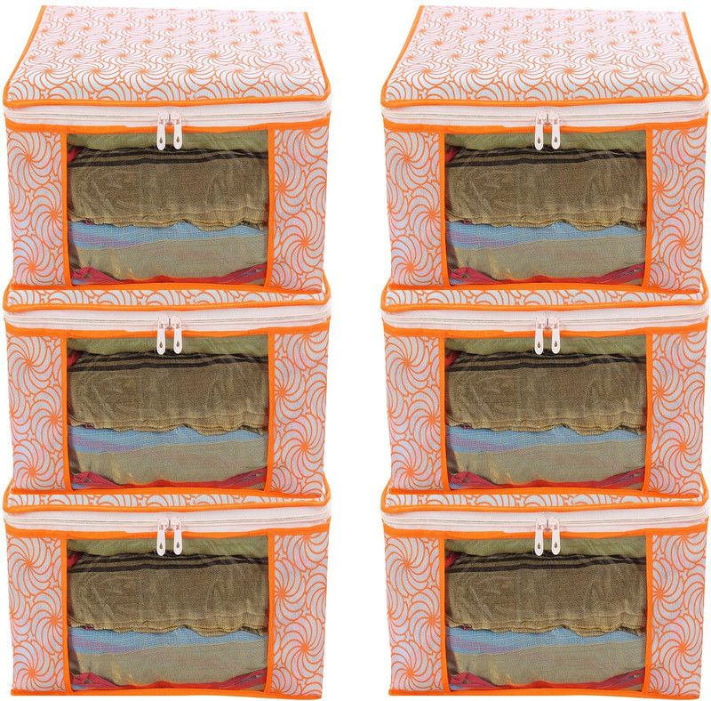 jrb productions Premium Saree Cover Storage Bags for Clothes organizer for wardrobe Orange 06  (Orange & White)