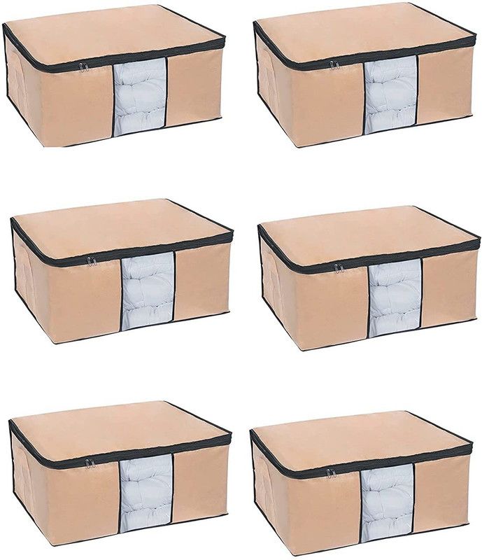 mishka Underbed Storage Bag Underbed Storage Bag, Storage Organizer, Blanket Cover with Side Handles Underbed Storage Bag, Storage Pack of 6  (Beige)