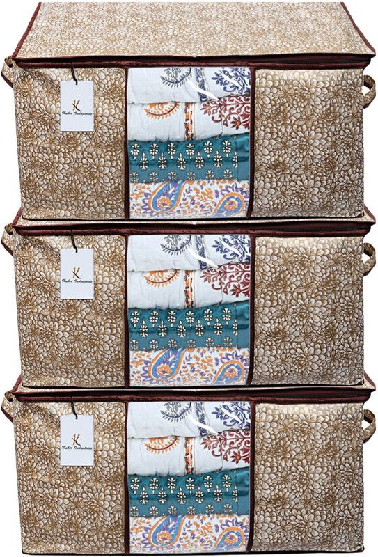 KUBER INDUSTRIES Non-Woven Flower Design Underbed Storage Bag, Storage 3 CTKTC0151912  (Golden Brown)