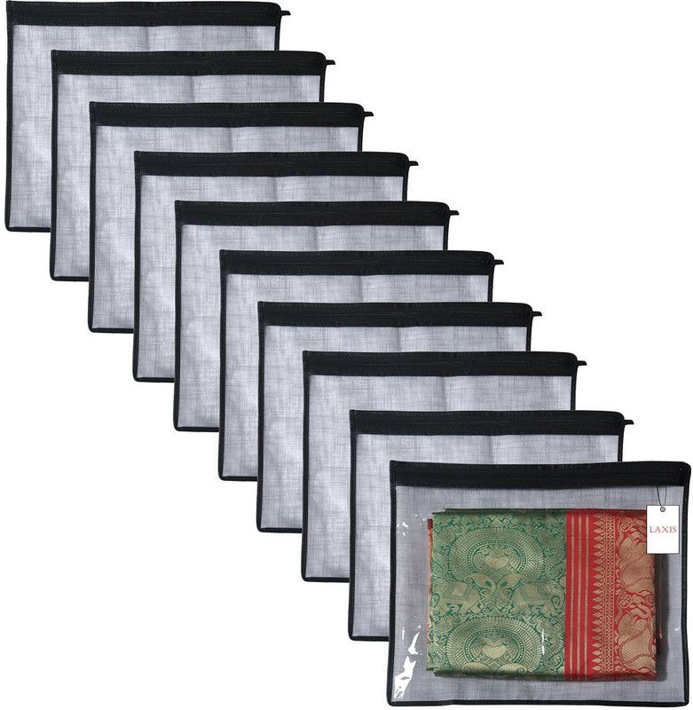 MR.INDIAN Garment Cover printed linen Pack of 10 sari cover Saree cover Printed gray lien design LX101 gray  (Grey)