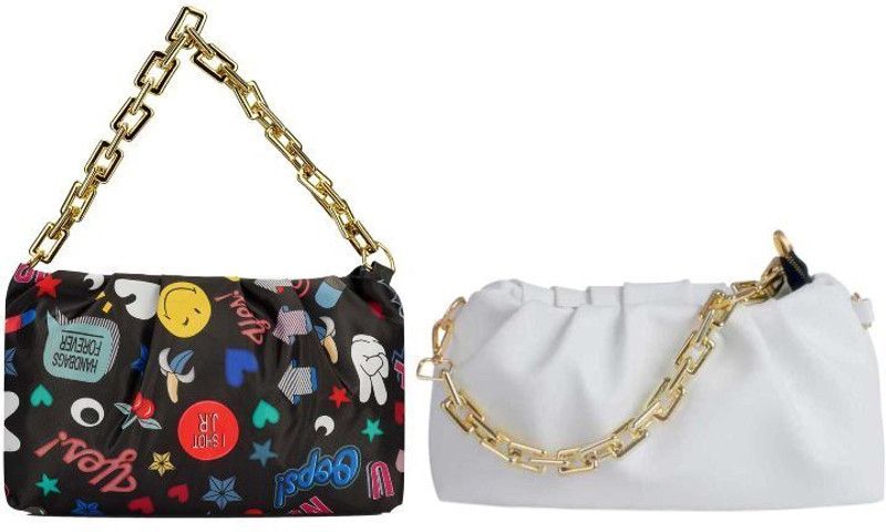 Black, White Girls Sling Bag  (Pack of 2)