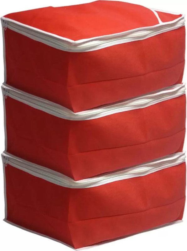 PrettyKrafts Saree orgonizer Saree Storage Bag With Zip, Wardrobe Organiser, Clothes Cover & Storage shopsy_F1293_Red3  (Red)