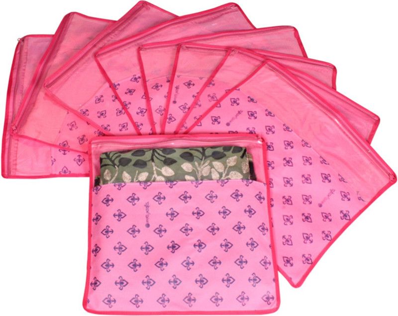 PrettyKrafts Saree orgonizer Single Saree Covers, Printed Design, Foldable Wardrobe Organizer shopsy_F1287_Pink9  (Pink)