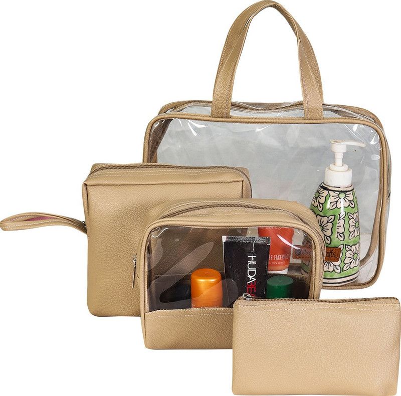 PrettyKrafts Multipurpose Set of 4 Vegan Leather Beige Travel Pouches for Storage Travel Toiletry Kit  (Beige)