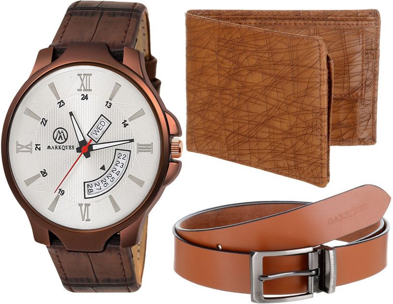 MarkQues Belt, Wallet & Watch Combo  (Tan)