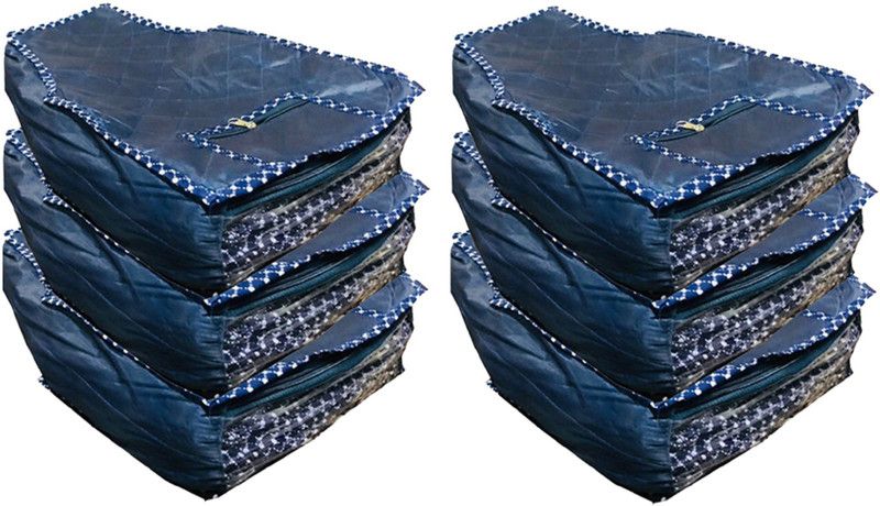 KUBER INDUSTRIES Designer Blue Rexine Quilted Blouse Cover Set of 6 Pcs (Waterproof) PARACHUTEB18  (Blue)