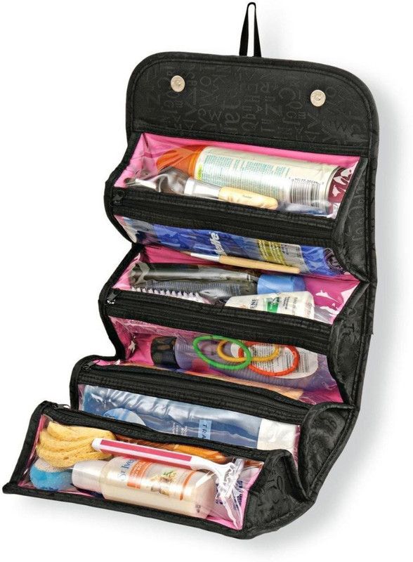 Nyalkaran Multi Functional Women Cosmetic Makeup Jewellry Toiletry Storage Bags Travel Pouch Travel Toiletry Kit  (Black)