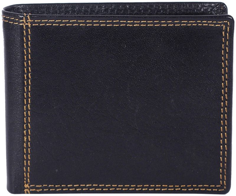 Men Black Genuine Leather RFID Wallet - Mini  (9 Card Slots)