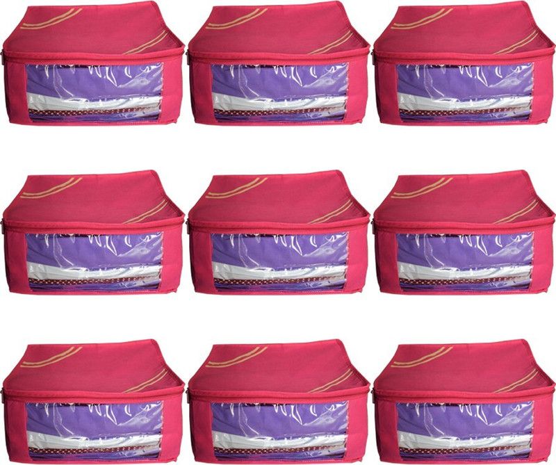 Aadhya Multipurpose Non Woven Designer Saree Cover Pack of 9  (Pink)