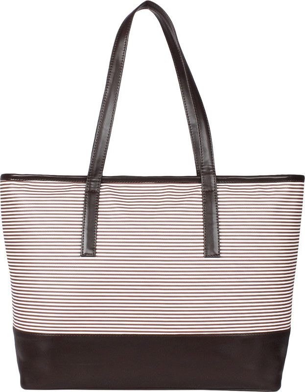 Women White, Brown Hand-held Bag - Extra Spacious