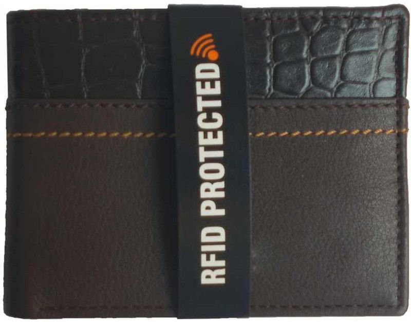 Men Brown Genuine Leather RFID Wallet - Regular Size  (7 Card Slots)