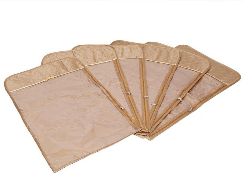 KUBER INDUSTRIES Designer Hanging Saree Cover In Quilted Satin- 6 Pcs Set (Golden) MKU006699  (Golden)