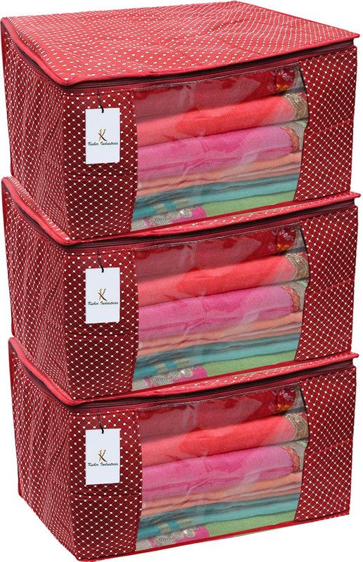 KUBER INDUSTRIES Polka Dots Cotton 3 Pieces Three Layer Quilted Extra Large Saree Cover (Maroon)-CTKTC13477 CTKTC013477  (Maroon)