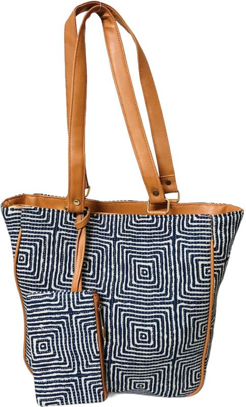 Women White, Blue Handbag - Mini