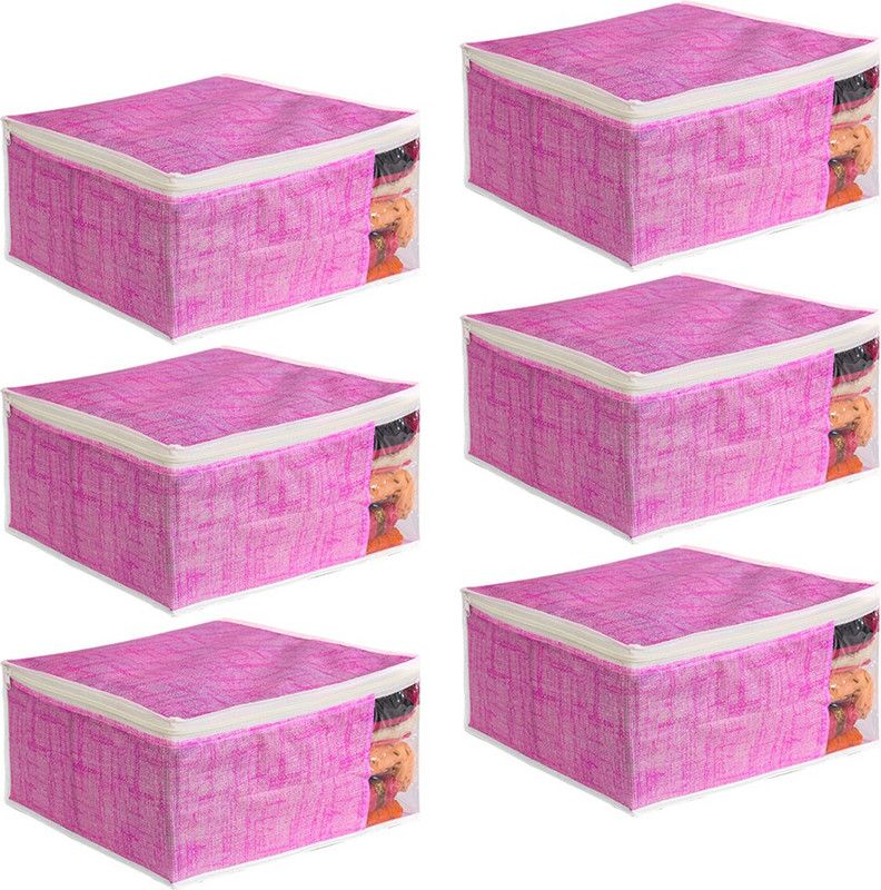 PrettyKrafts Saree orgonizer Saree Storage Bag With Zip, Wardrobe Organiser, Clothes Cover & Storage shopsy_F1284_JutePink6_PK  (Pink)