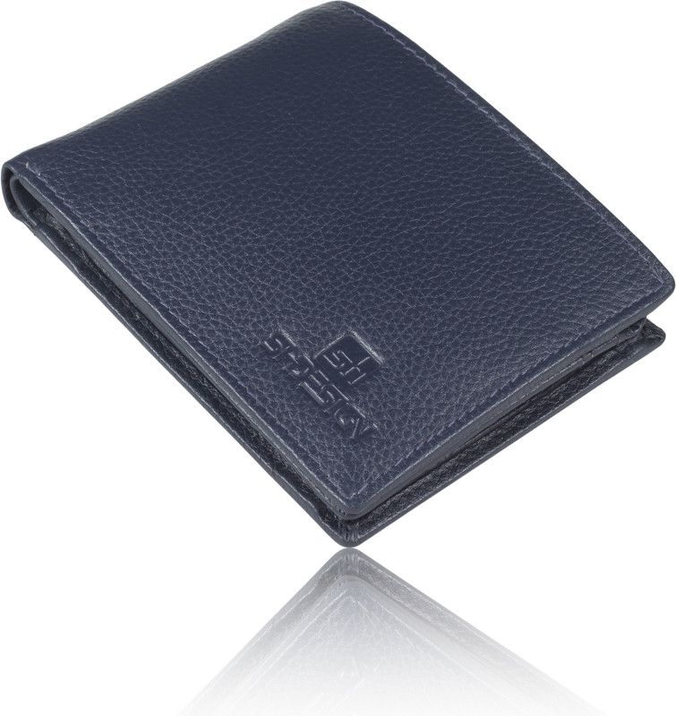 Men Blue Genuine Leather Wallet - Regular Size  (8 Card Slots)