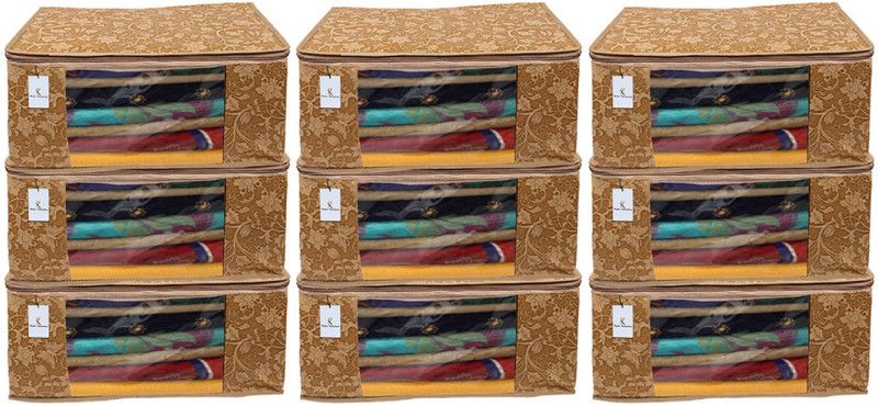 KUBER INDUSTRIES Metalic Flower 9 Piece Non Woven Saree Cover Set, Beige,Large Size CTKNEW0261  (Beige)