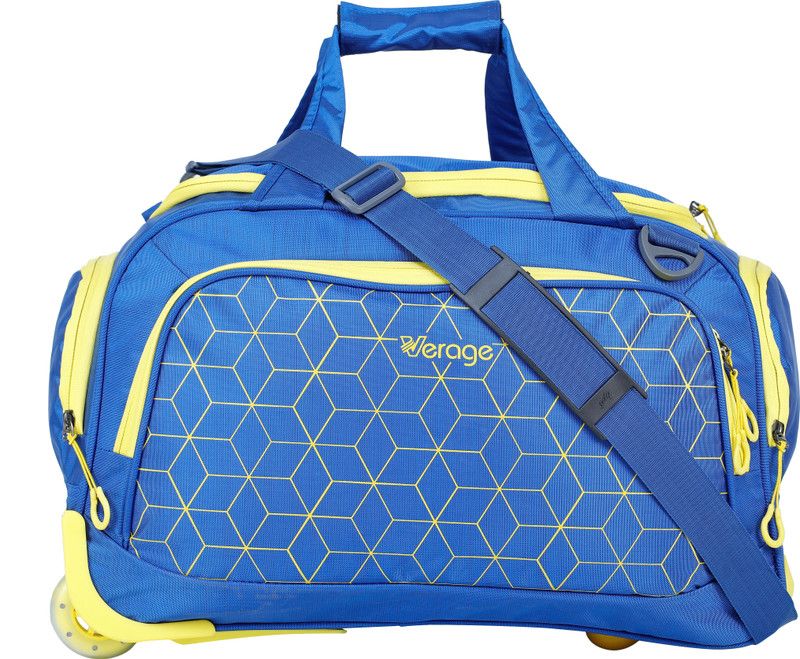 50 L Strolley Duffel Bag - Dazzle 65 CM Polyester Light Weight Travel Duffle Bag With Bottom Lugs and 2 Wheel - Blue - Regular Capacity