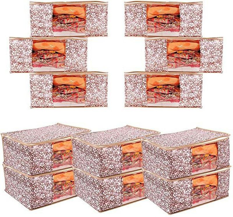 s k traders clothes saree cover Saree Cover Bag Non Woven Saree Cover Best Stitching and High Quality Pack of 12 Cream Flover Saree Cover bag (Cream)  (Cream)