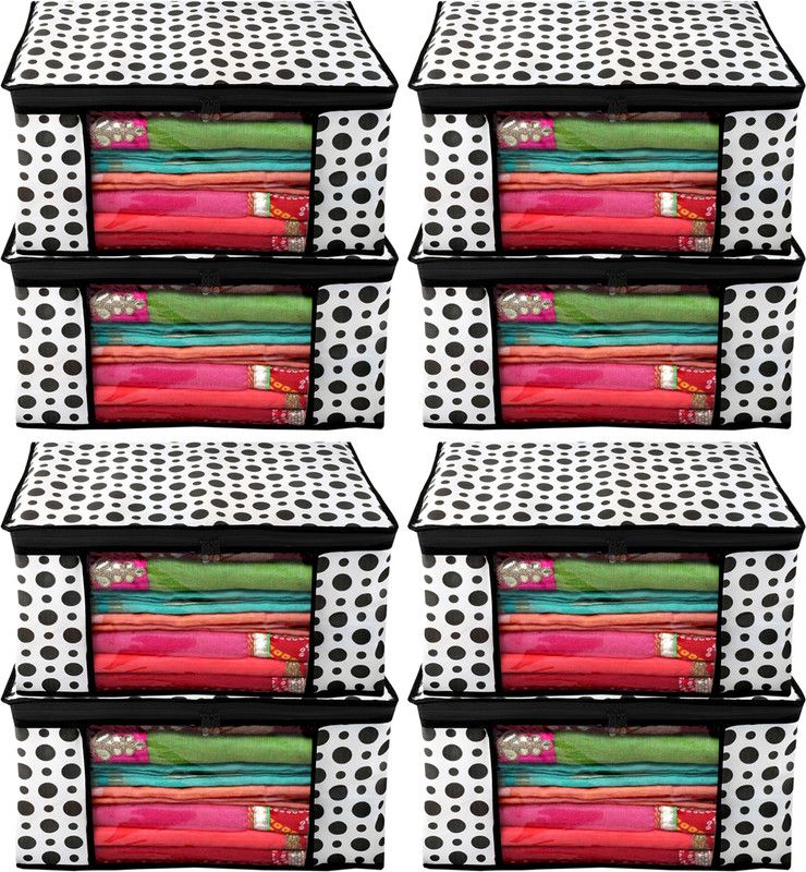 Billion Designer Polka Dots Design 8 Piece Non Woven Fabric Saree Cover/ Clothes Organiser For Wardrobe Set with Transparent Window, Extra Large,(Black & White) - BILLION38090 BILLION038090  (Black & White)