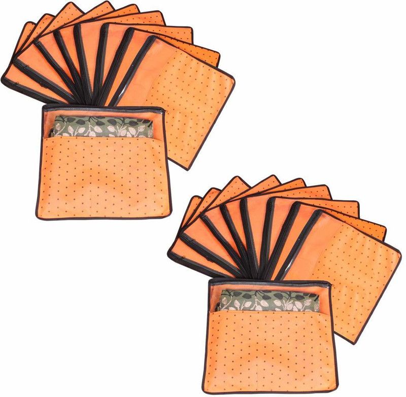 PrettyKrafts Saree orgonizer Foldable Single Saree Covers, Wardrobe Organizer With Transparent Top And Zip shopsy_F1290_Orange18  (Orange)
