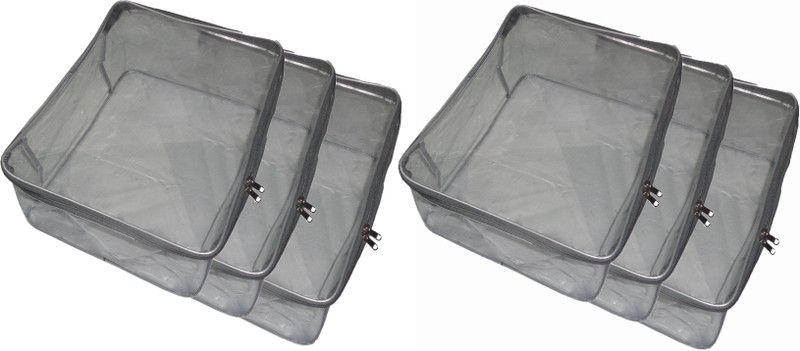 Ajabh High Quality Pack of 6 pcs Multipurpose Transparent Saree cover Sari Cover Garments Cover For keeping Heavy Saree Keep saree/Suit/Travelling Pouch  (Grey)