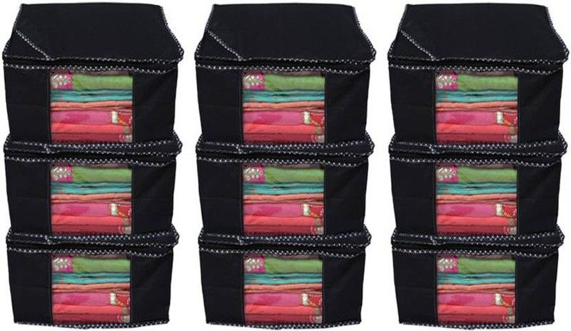 Aadhya Designer Non woven Saree cover/ Saree Bag/ Storage bag Set of 9 Pcs 8 Inches Height (Black)  (Black)
