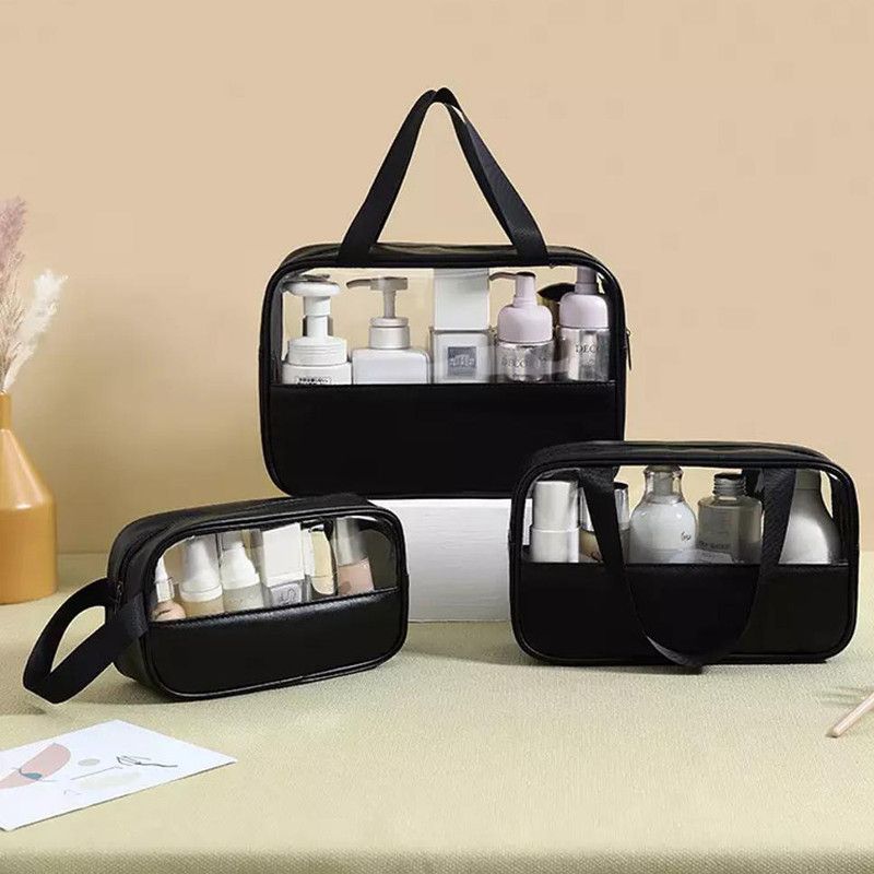 Grilazza PVC Zipper Cosmetic Makeup Storage Wash Bag Organizer Carry Pouch Set 3 PCS Travel Toiletry Kit  (Black)