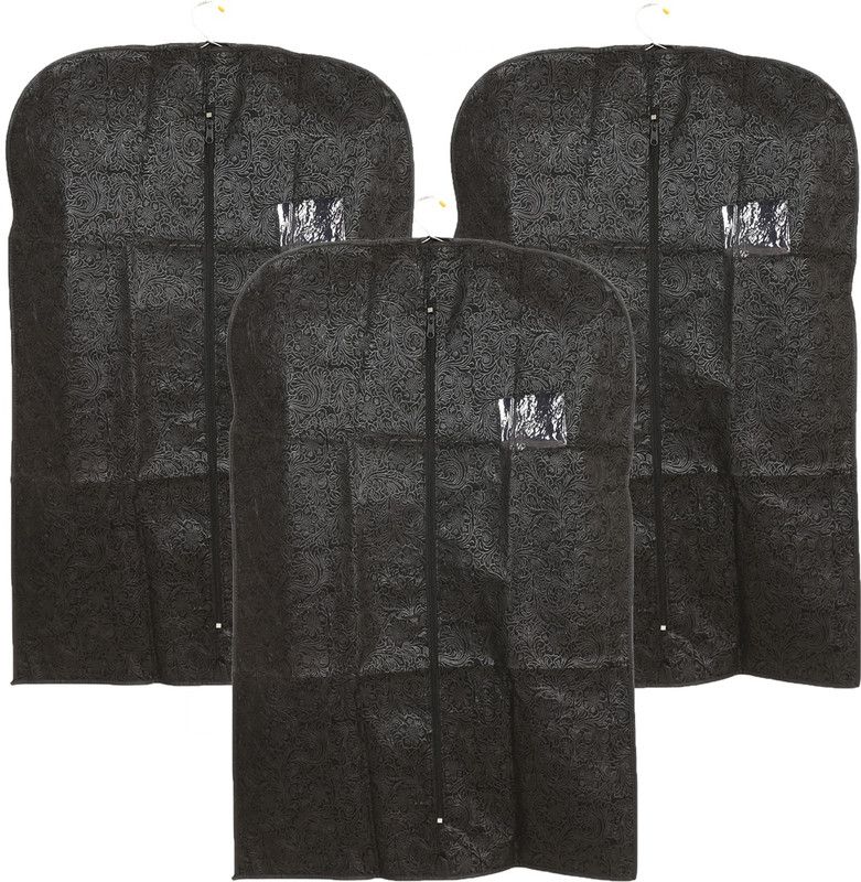 KUBER INDUSTRIES Coat Cover 3 Pcs Non-Woven Menâ Coat Blazer Cover (Black) CTKTC01868  (Black)