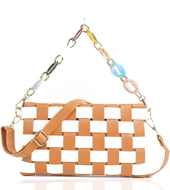 Tan Sling Bag Stylish Fancy Unique Mat Design Crossbody Hobo Slingbag For Women