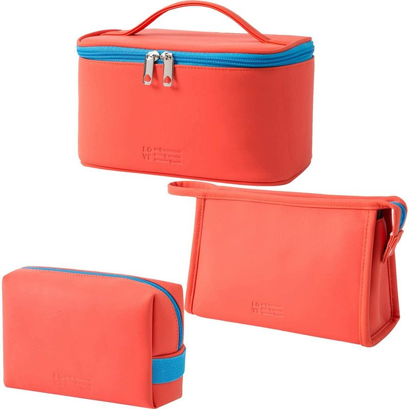 Luxula Portable PU Leather Waterproof Zipper Cosmetic Makeup Bag Carry Pouch Travel Toiletry Kit  (Orange)