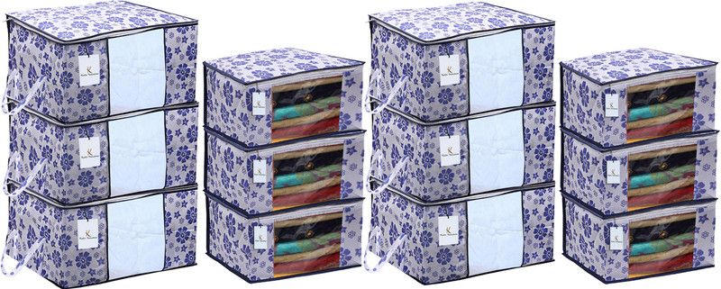 KUBER INDUSTRIES Designer Flower Printed Non Woven 6 Pieces Saree Cover And 6 Pieces Underbed Storage Bag, Cloth Organizer For Storage, Blanket Cover Combo Set (Royal Blue) -CTKTC38629 CTKTC038629  (Royal Blue)