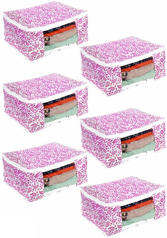 PrettyKrafts Saree orgonizer Foldable saree cover, Wardrobe Organizer With Transparent Top And Zip shopsy_F1286_Pink6  (Pink)