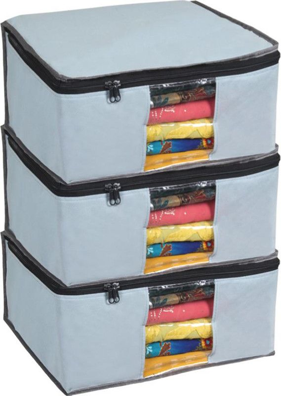 PrettyKrafts Presents Non Woven Saree Cover Storage Bags for Clothes with primum Quality Combo Offer Saree Organizer for Wardrobe /Organizers for Clothes/Organizers for Wardrobe F1560_Grey3  (Grey)