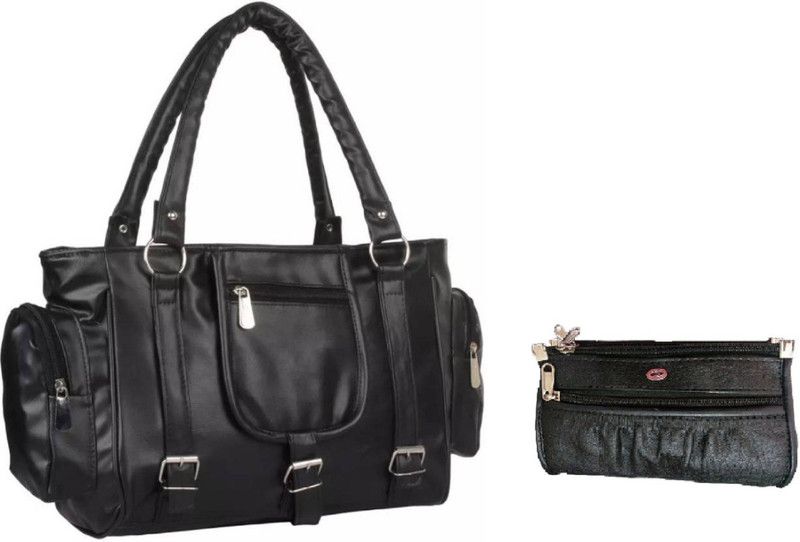 Women Black Hand-held Bag - Extra Spacious  (Pack of: 2)
