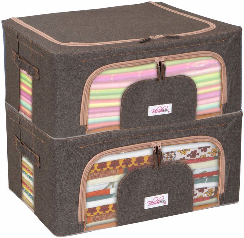 BlushBEES Living Box - Closet Organizer Cloth Storage Boxes for Wardrobe - 44 Litre, Pack of 2, Ash Grey  (Grey)