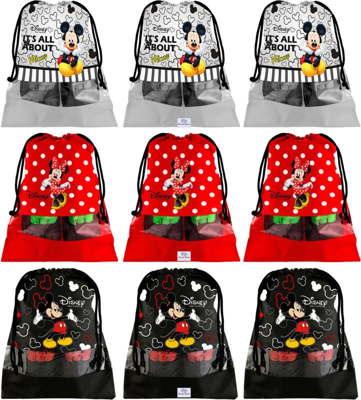 Heart Home Designer Portable Travel Shoe Bags Dust-proof Shoe Organizer Space Saving Storage Bags, Disney Print (Set of 9,Black & Grey & Red) -HS_35_H18044 HS_35_H018044  (Black & Grey & Red)