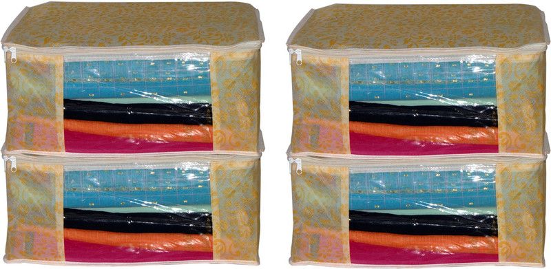 PINKCART designer Cloths organizer saree cover storage bags pack of 4 yellow saree cover  (Yellow)
