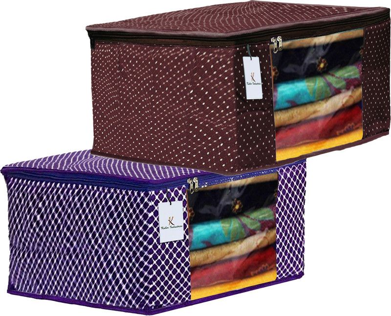 KUBER INDUSTRIES Polka Dots Designer Polka Dots 2 Pieces Cotton 3 Layered Quilted Saree Cover (Purple & Brown) - CTKTC31072 CTKTC031072  (Purple & Brown)