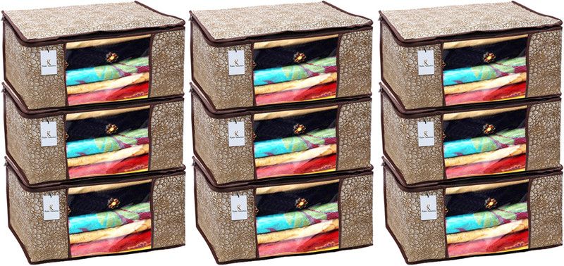 KUBER INDUSTRIES Non-Woven Flower Design 9 Piece Non Woven Saree Cover, Large9 CTKTC0151909  (Golden Brown)