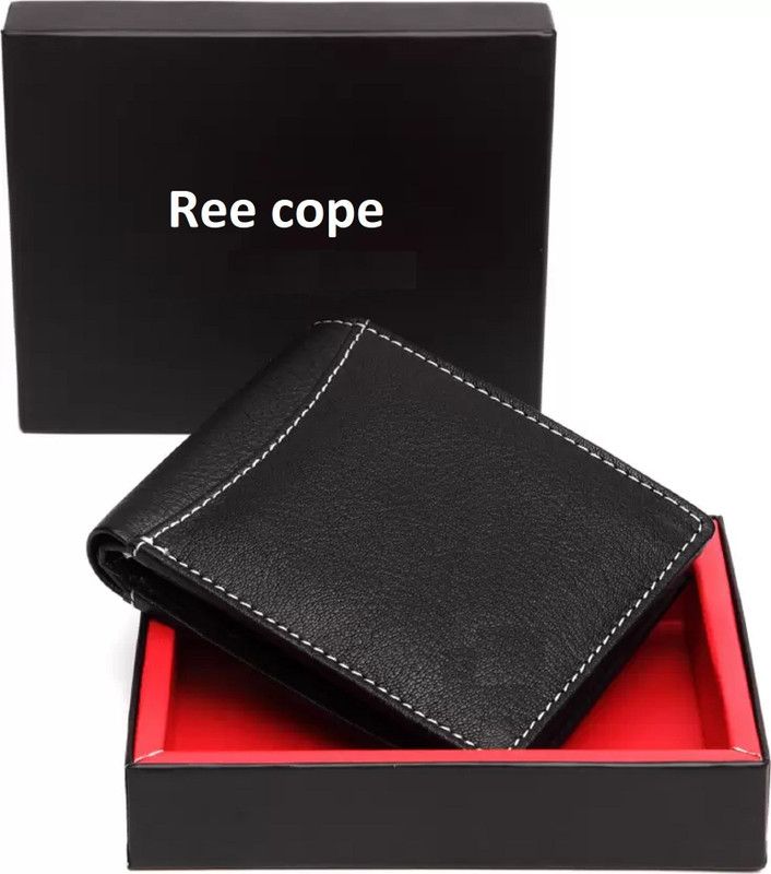 Men Black Genuine Leather RFID Wallet  (7 Card Slots)